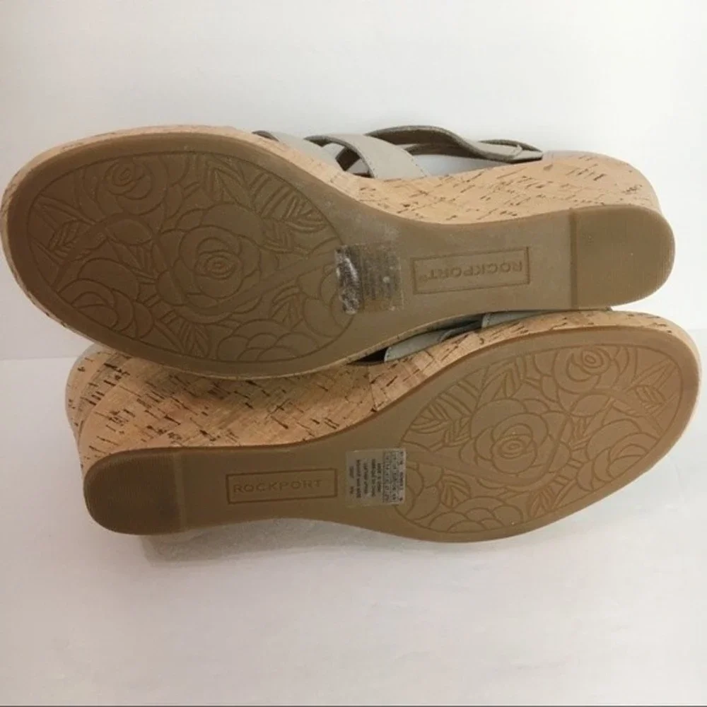Rockport Womens Size 10 Briah Taupe Leather‎ Gladiator Wedges Sandals Shoes